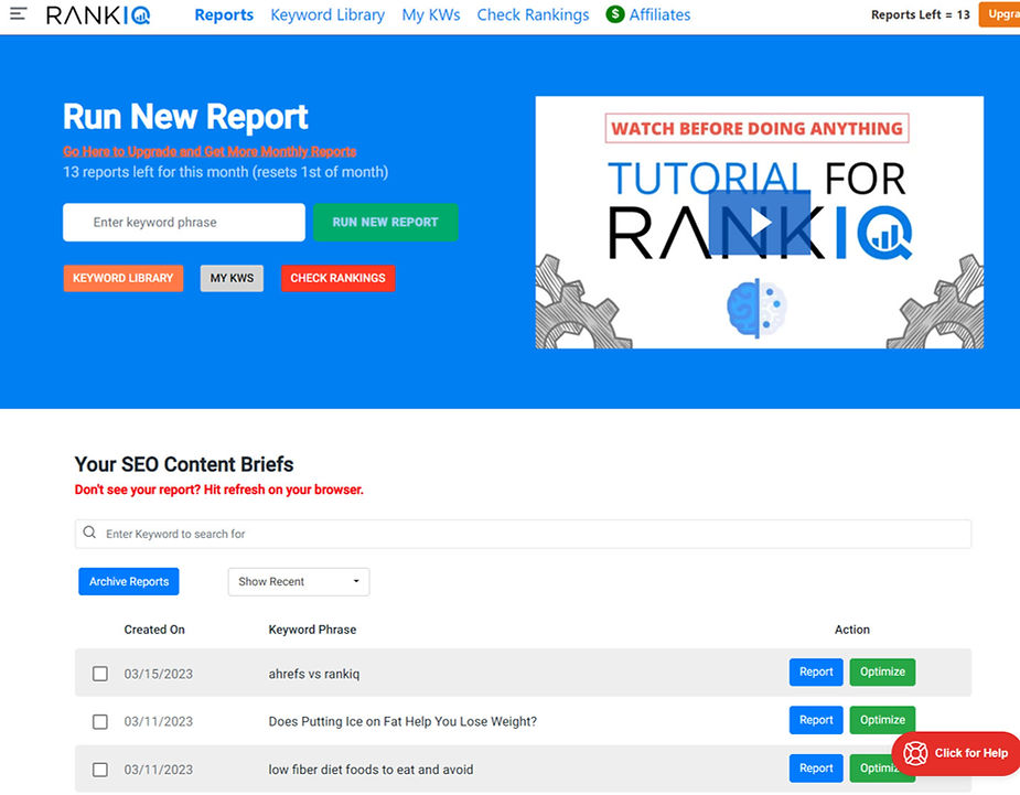 rank IQ dashboard