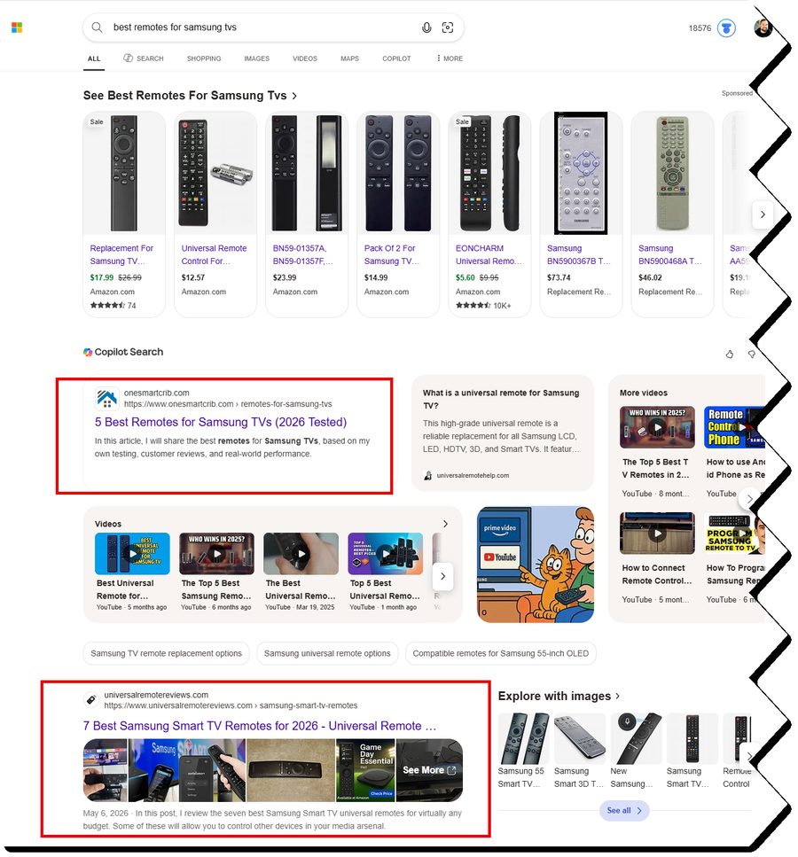 Bing rankings across my sites