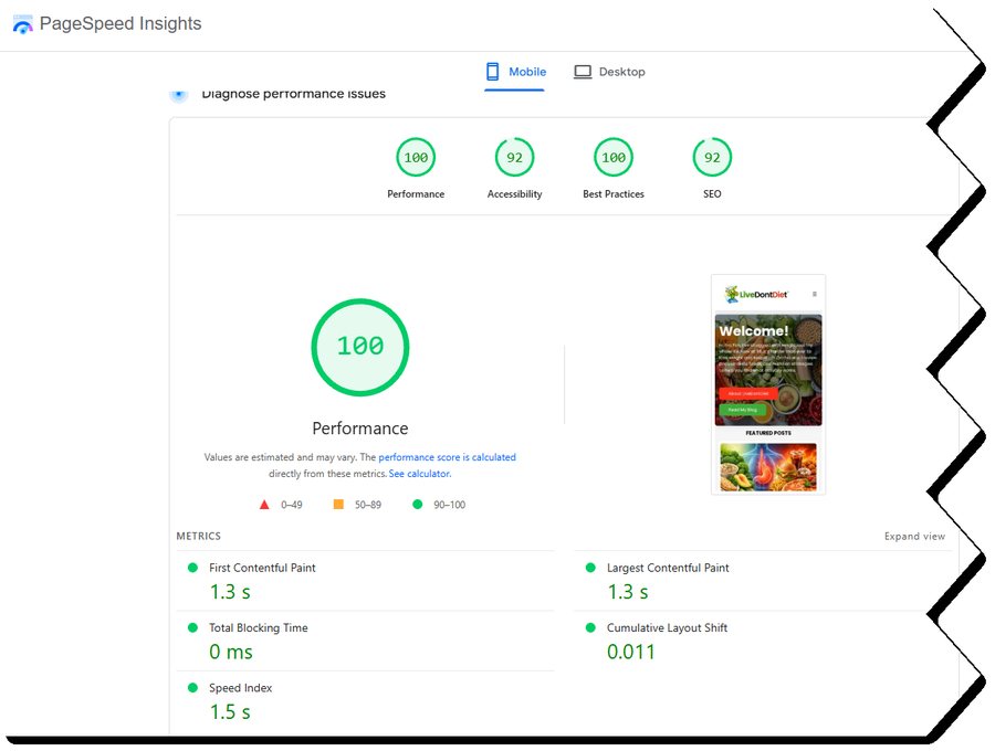 PageSpeed score